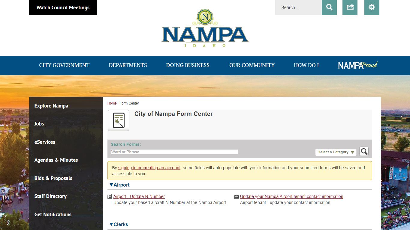 Form Center • Nampa, ID • CivicEngage - City of Nampa