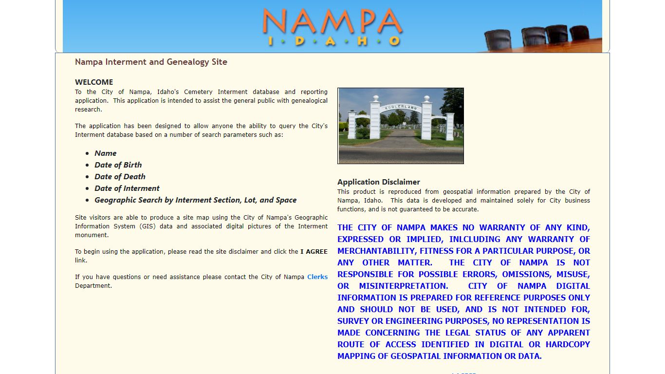 Nampa Interment and Genealogy Site - City of Nampa